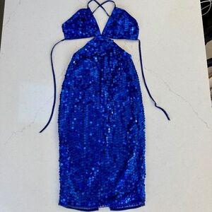ASOS Women’s Royal Blue Lined Sequin Backless Dress, Size 2
